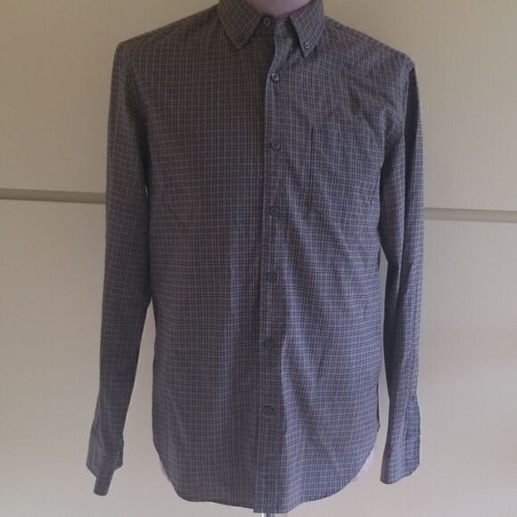 Banana Republic Grey Shirt, Burg/Yellow Plaid - Picture 2 of 8